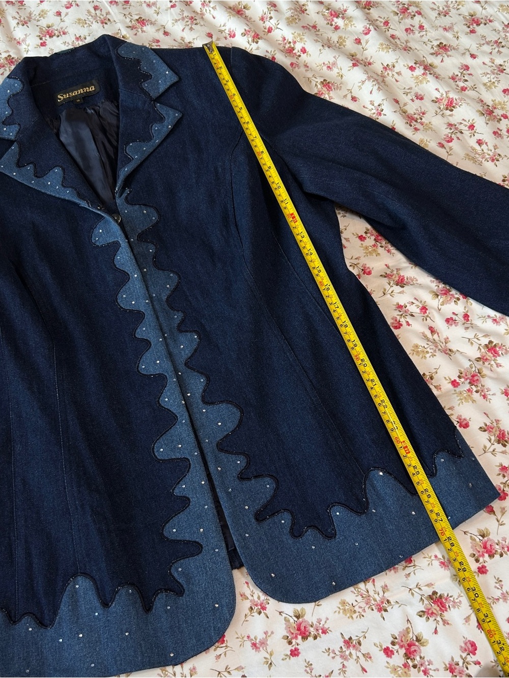 Susanna rhinestone funky vintage denim blazer jacket 16 - Picture 7 of 8